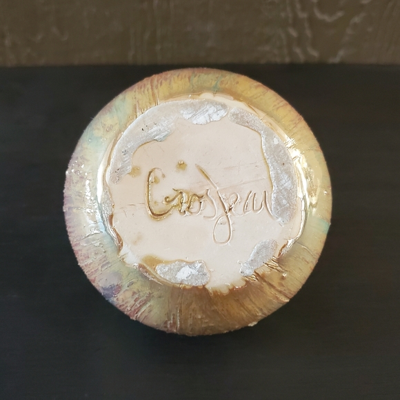 Vintage Signed Studio Art Pottery Gold Vase Set - Picture 9 of 10